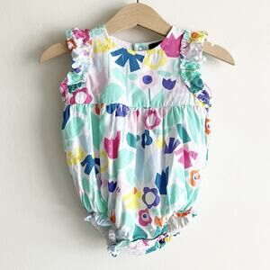 Andy & Evan Baby Girl 9-12M Romper One Piece Floral Print Ruffle Colorful
